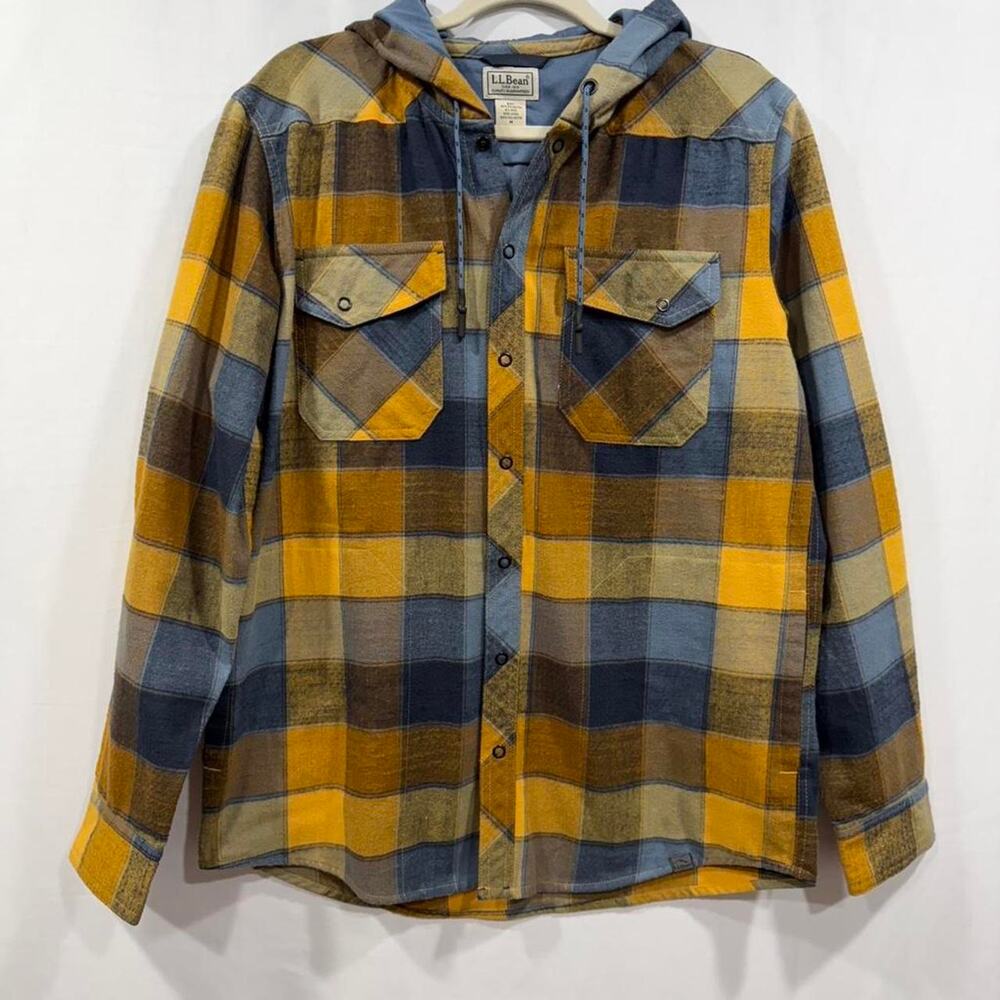 LL Bean Men's Flannel Hooded Plaid Shacket Wool/Poly Sz M Gorpcore Cabincore